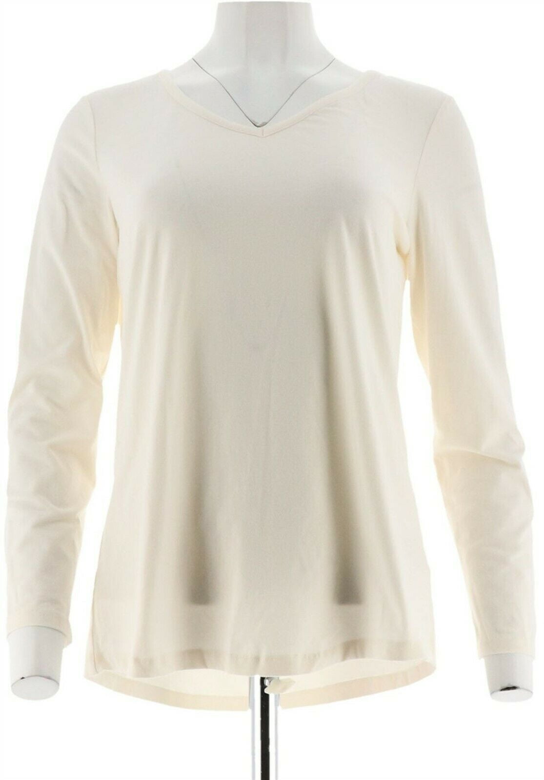 Martha Stewart s V-neck Long Slv Knit Top Lt Heather Grey L NEW A301099