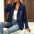 thumbnail image 3 of Women's Lace Blazer Open Front Button Down Sheer Mesh Blazer Elegant 3/4 Sleeve Casual Blazers Jacket,Navy L, 3 of 5