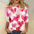 thumbnail image 2 of 3/4 Sleeve Valentines Tops for Womens Cute Heart Graphic T Shirts Fashion Holiday Casual Baisc Tees, 2 of 5