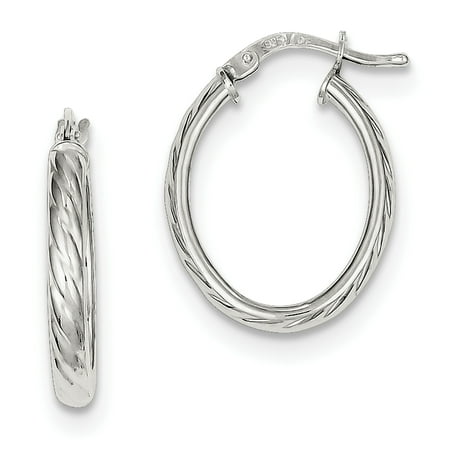 Primal Silver Sterling Silver Textured Hollow Oval Hoop Earrings