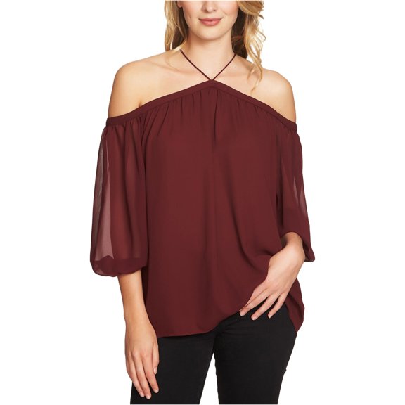 1.STATE Womens Sheer Knit Blouse, Red, X-Small