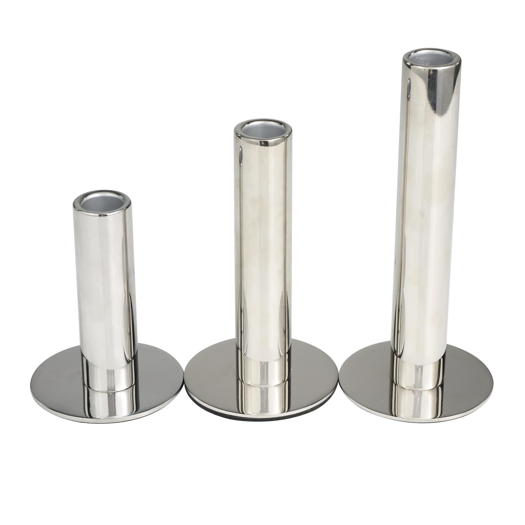DecMode 3 Candle Silver Stainless Steel Metal Slim Candle Holder with Rounded Base, Set of 3