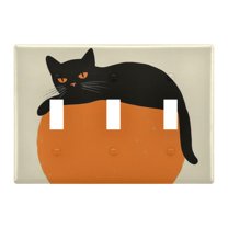 Yayeee Toggle Light Switch Wall Plate 3-Gang 6.37"x4.48" Decorative Outlet Cover, Black Cat Orange Ball