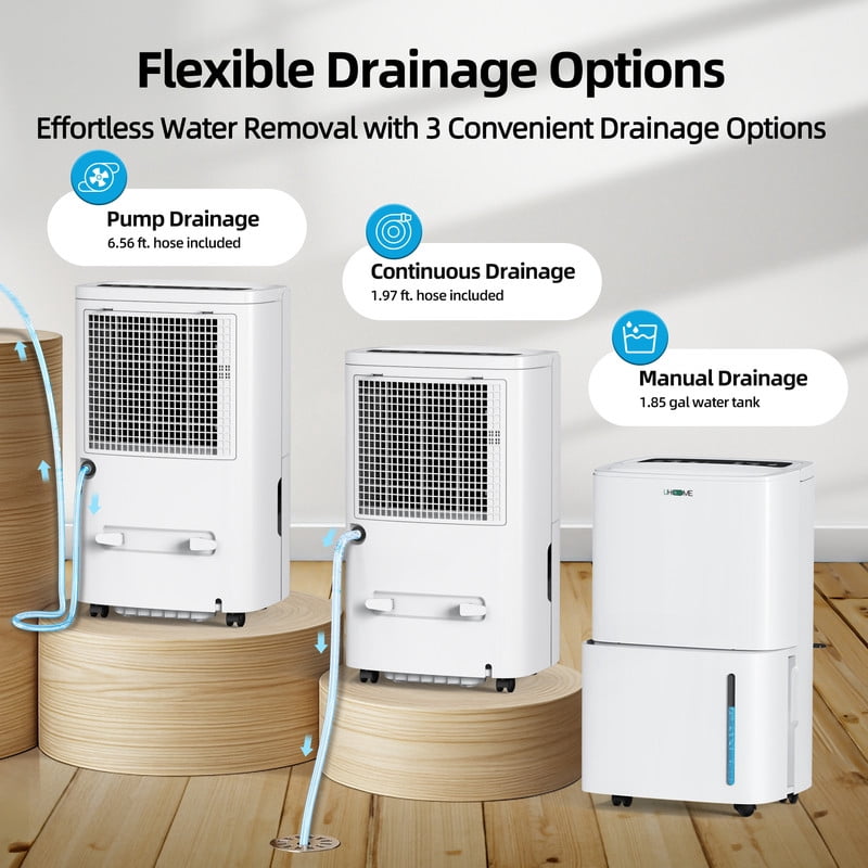 150 pt. 5,000 sq. ft. Dehumidifier in Whites with Pump, Quietly Remove Moisture, Auto Defrost, Dry Clothes, 24-Hour Timer