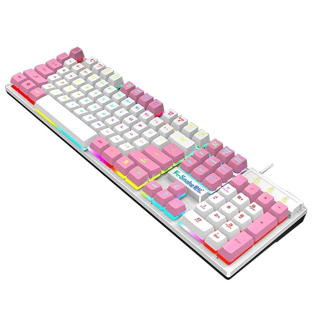 Teclado para juegos con cable USB Weerihhol Okay Game con retroiluminación LED arcoíris, teclas flotantes silenciosas, teclado de sensación mecánica, ergonómico para juegos