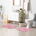 thumbnail image 5 of Toilet Rug Set Non-Slip Bathroom Rugs Soft Plush Machine Washable Contour Bath Mat Pink Block 24x20/24x16, 5 of 9