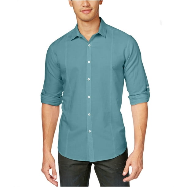 I-N-C - I-N-C Mens Cason Linen Button Up Shirt, Green, X-Large ...