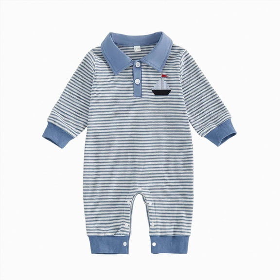 Gerichy Newborn Baby Girl Boy Winter Clothes Long Sleeve Lapel Jumpsuit Collar Striped Romper Playsuit Infant Baby Boys Fall Outfit 0-18 Months