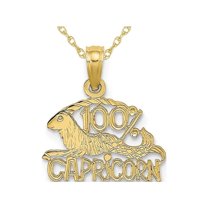 10K Yellow Gold 100% CAPRICORN Zodiac Charm Astrology Zodiac Pendant Necklace with Chain for Women