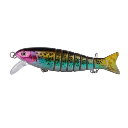7-Segment Minnow Lure Fishing Bait with Swimming Action for Bass and Predator Fish in Freshwater and Saltwater 10.5cm Metal Hard Bait with 6 Hook Set 2 Pack