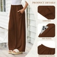 thumbnail image 3 of TEMOFON Pants for Women Wide Leg Linen Pant Palazzo Summer Casual Flowy Pants with Pocket Caramel Drawstring Loose Comfy Soft Pants M, 3 of 10