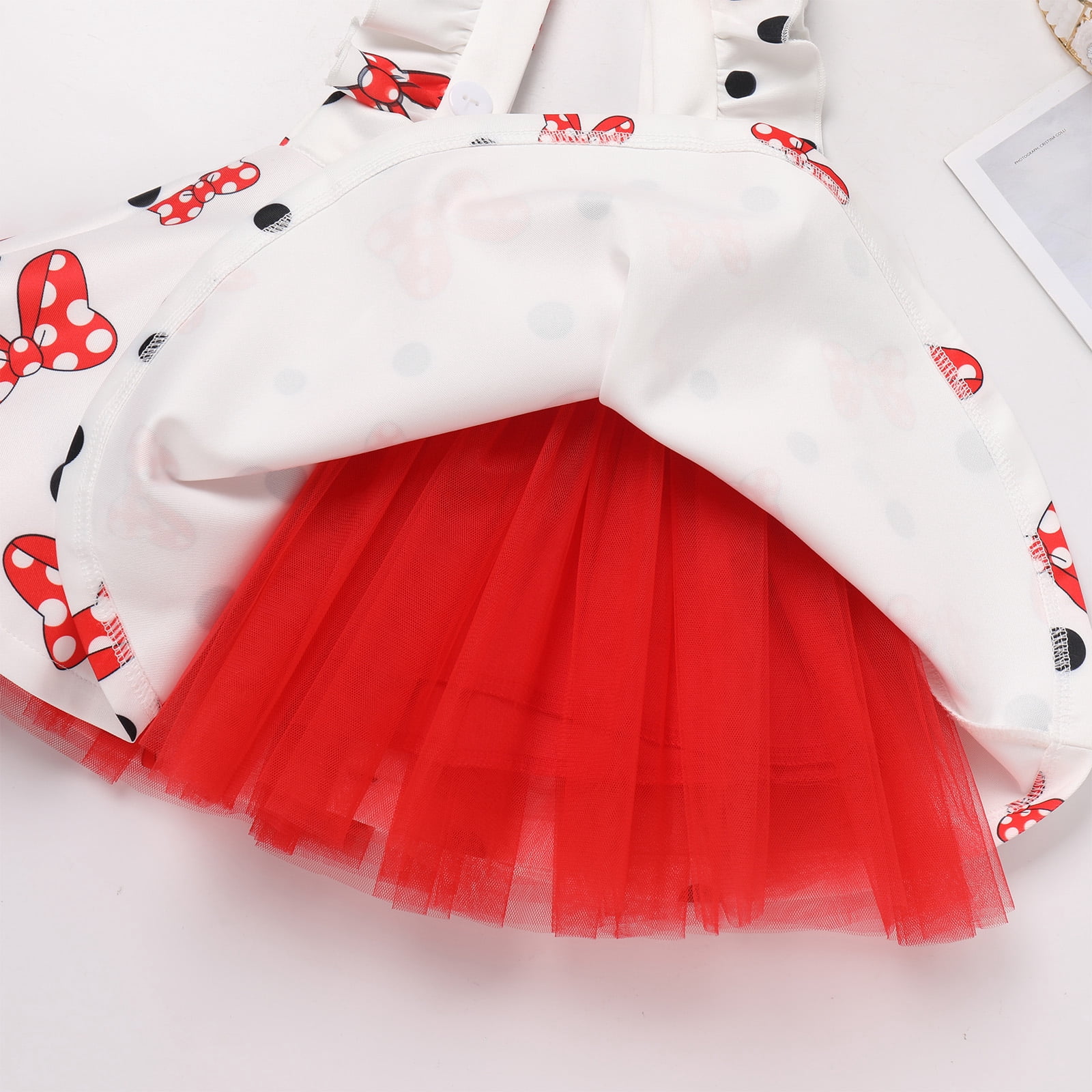IBTOM CASTLE Toddler Baby Girls Mouse Birthday Outfit Short Sleeve Pullover T-shirt Suspender Skirt with Headband Cake Smash Casual Outfits 3-4 Years Black + Red