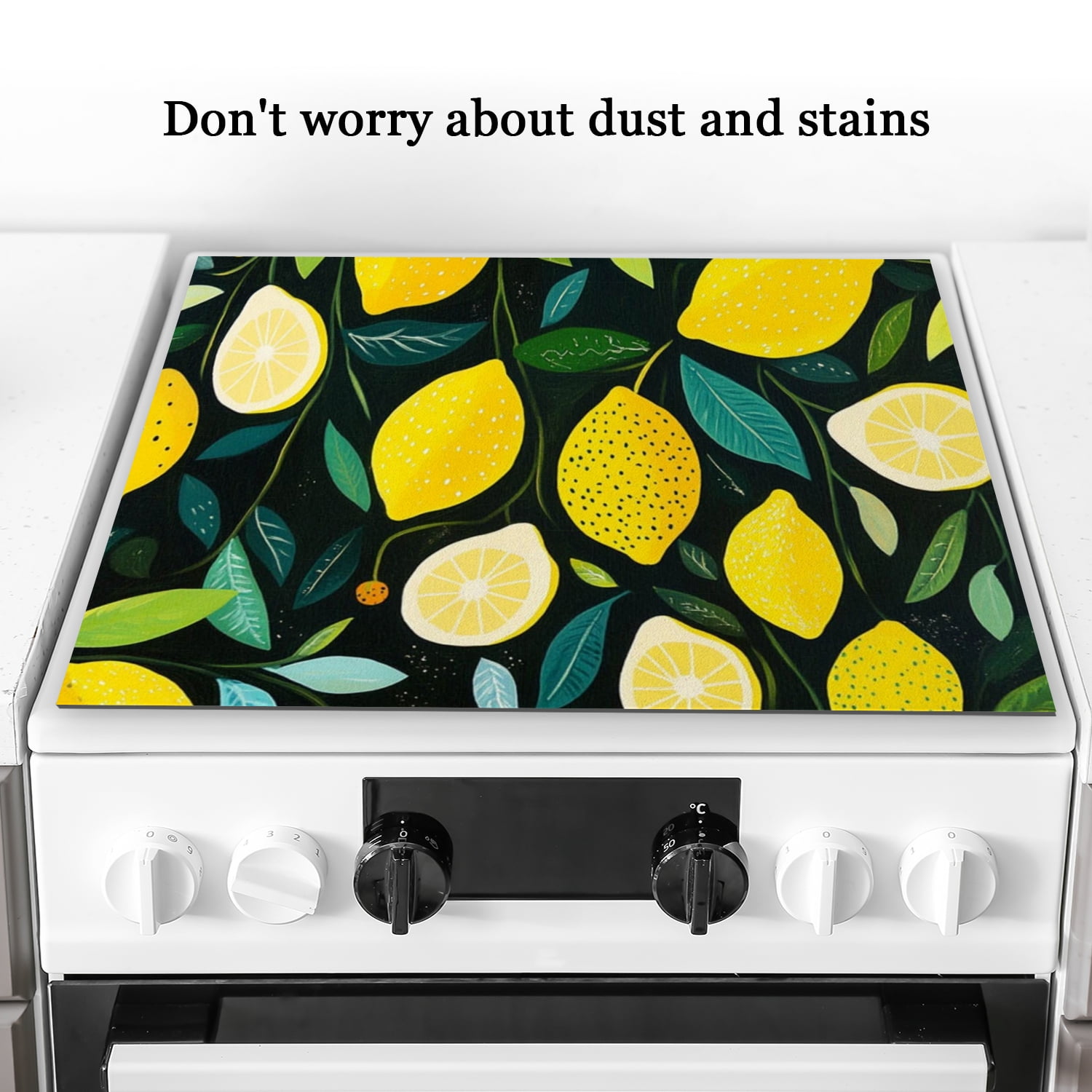 Glasstop Stove Covers, Spot Lemon Print, Heat Resistant Stove Top Cover, Glass Induction Cooktop Protector mat, Non-slip Foldable Decoration pad for Kitchen RV (28×20 Inch)