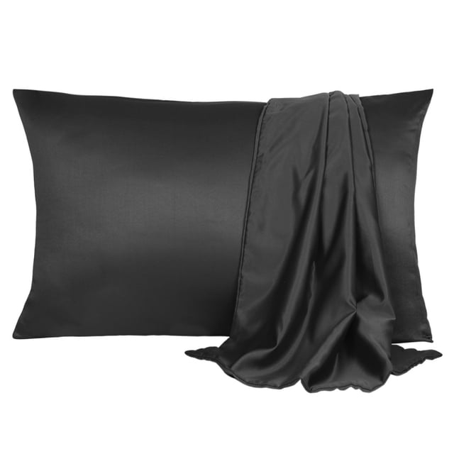 Soft Silky Satin Pillowcases for Hair and Skin 2PCS Pillow Case Standard, Black