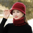 thumbnail image 2 of WMTBSRSW 2-Pieces Winter Hat Scarf Set, Knit Warm Beanie Hat with Brim Fleece Lined Neck Warmer Slouchy Visor Hats Scarf for Women, 2 of 7