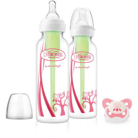 Dr. Brown's Eight-Ounce Standard Options Bottle and Pacifier Set, Pink (Best Bottle For Gassy Fussy Baby)