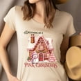 thumbnail image 4 of Dreaming of a Pink Christmas T-Shirt | Gingerbread House Holiday Tee, White, Size S, 4 of 6