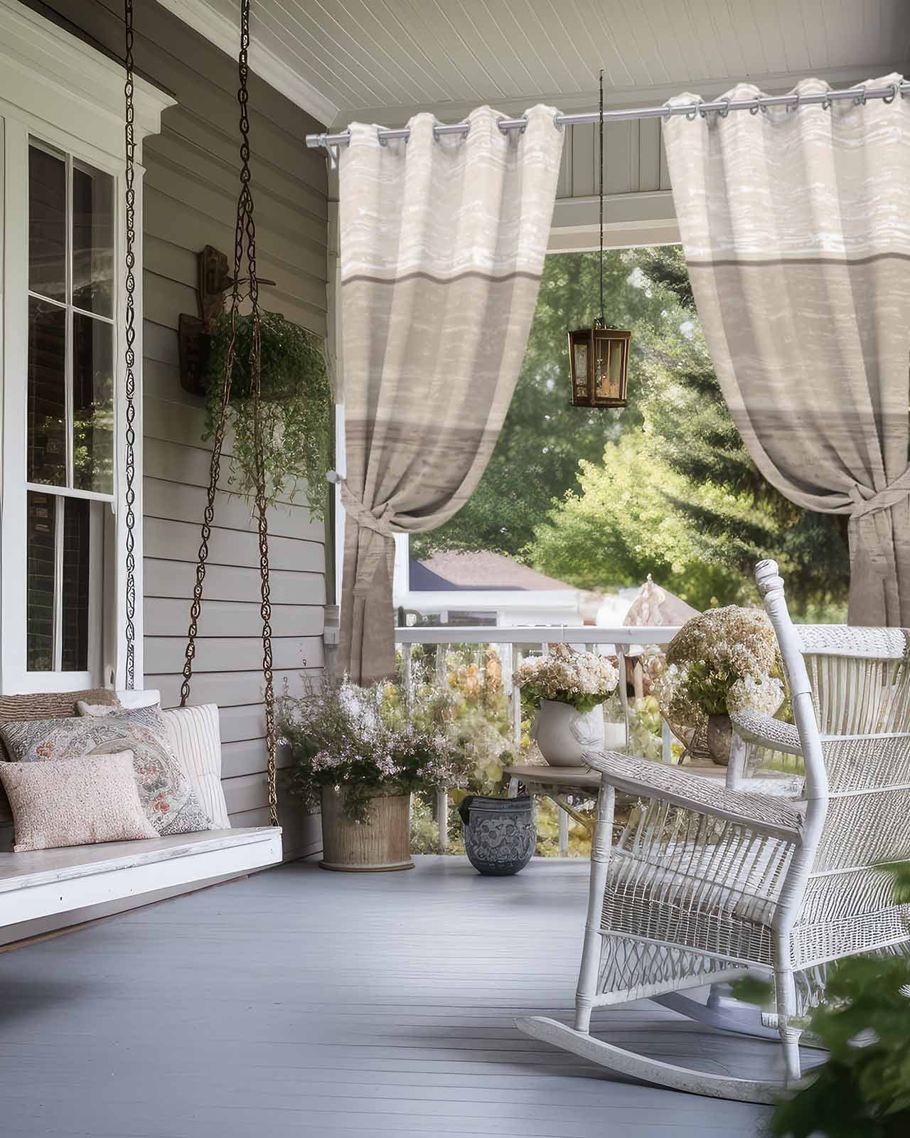 Outdoor Curtains for Patio Khaki Striped Gradient Rustic Wood Board Waterproof Privacy Outside Curtains with Tiebacks Grommet Top Pergola Curtains for Porch Cabana Gazebo 2 Panels, 54x95 inch