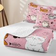thumbnail image 4 of Manfei Cute Cartoon Cat Bed Spread Queen, Paw Fishbone Queen Coverlet Set, Pink, 3-Piece, 1 Quilt and 2 Pillowcases, 4 of 7