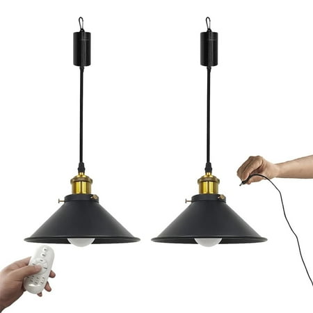 

FSLiving 2-Light No Wiring Required Stepless Dimming 5W LED Recharge Battery Remote Control 3.9 Ft Cord Black Vintage Pendant Light Convenient Hanging for Aisle Bedroom Laundry Kitchen Entrance