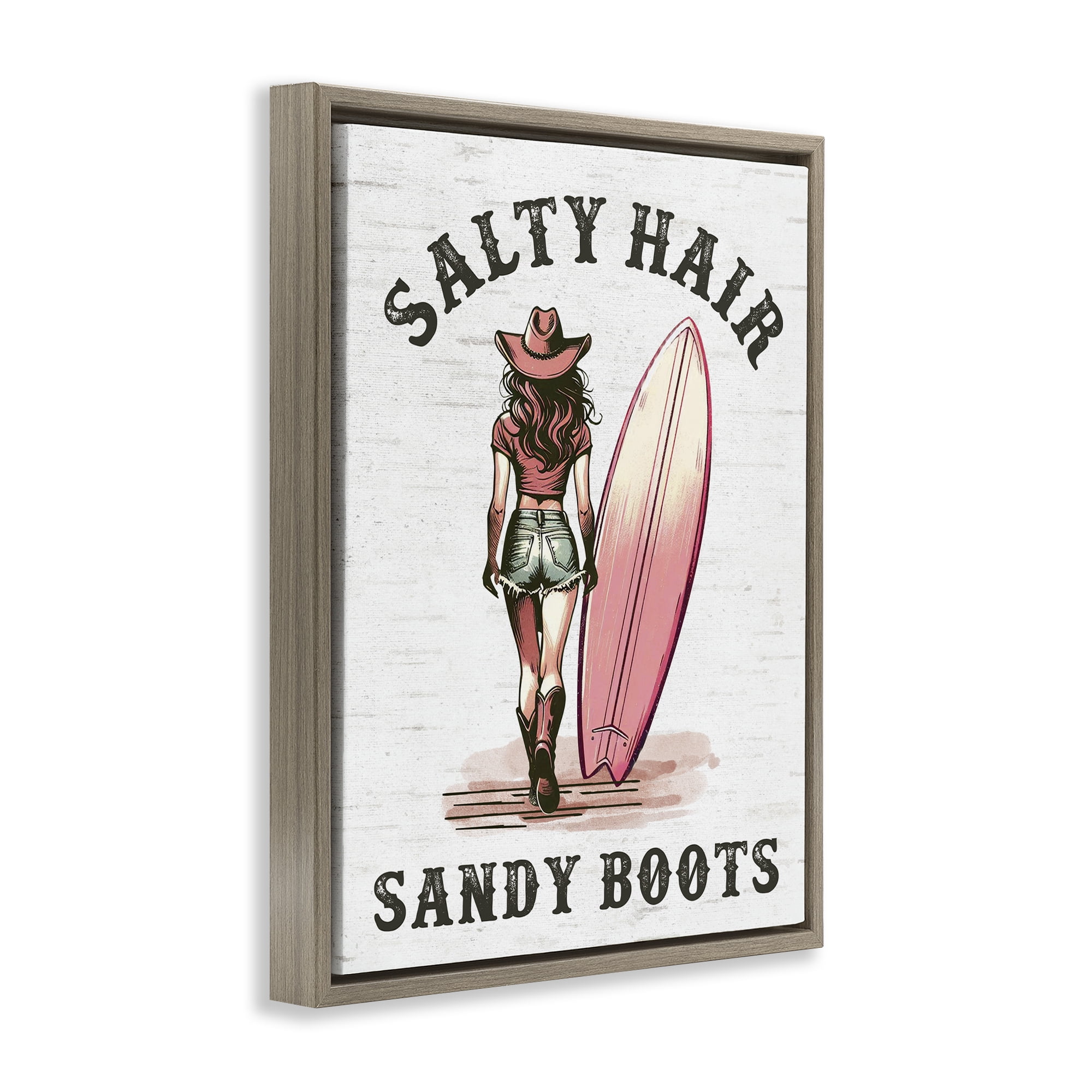 Stupell Industries Salty Hair & Sandy Boots People Painting Brown Floater Framed Canvas Art Print Wall Art, 17 x 21