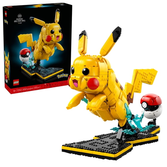 LEGO Pokémon Pikachu and Poké Ball - Collectible Building Sets for Adults, Ages 18+ - Pokémon Figure for Display - Desk, Shelf or Office Decor - Gift for Men & Women - 72152