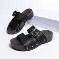 thumbnail image 6 of Pandaie Platform Sandals for Women Arch Support Wedge Slip on Slides Two Buckles Strap Cork Footbed Summer Walking Slippers Black 6, 6 of 9