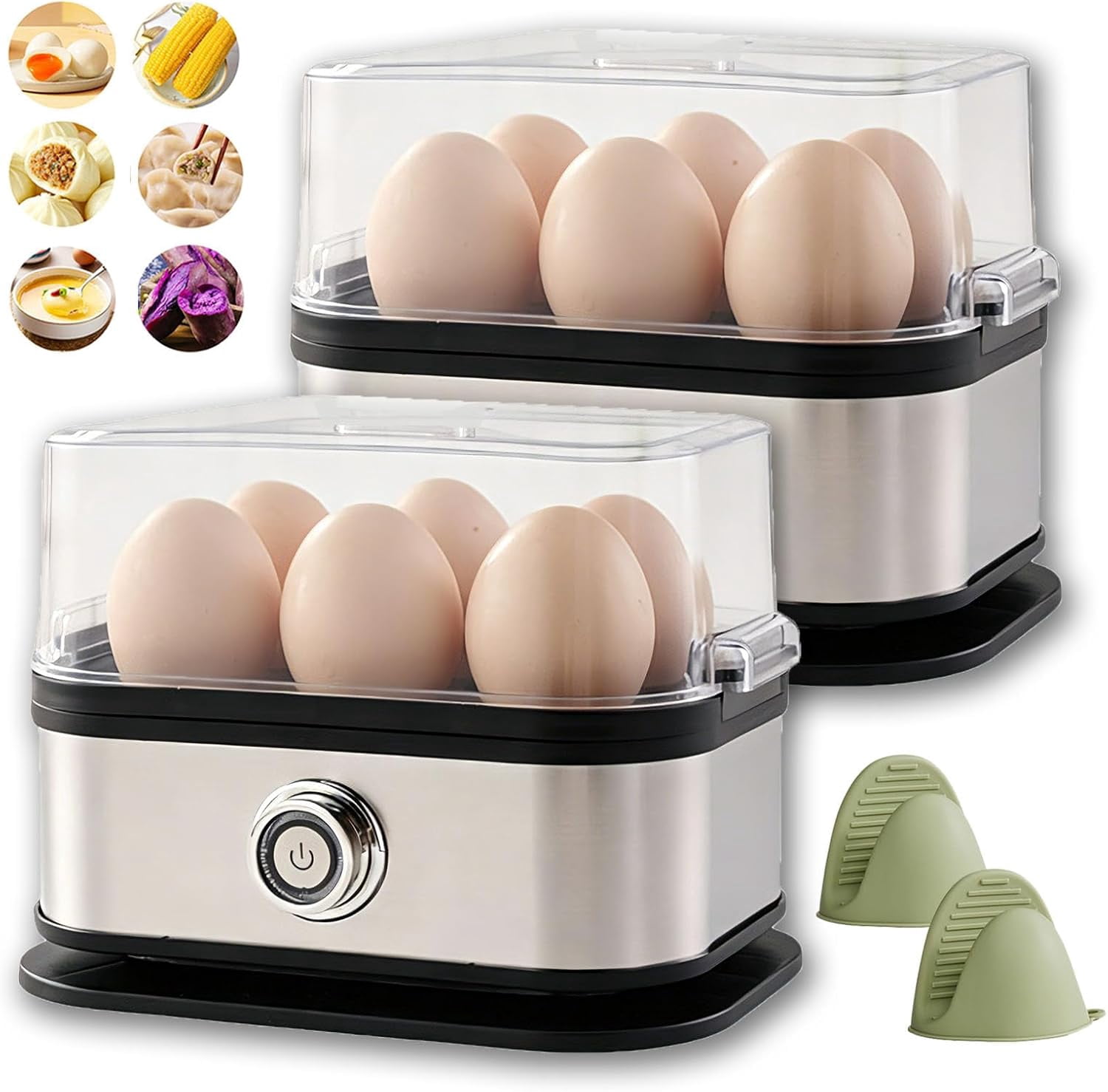 Multifunctional Egg Steamer with Clear Lid, Rapid Egg Cooker 6 Egg Capacity, Kitchen Egg Steaming Pot Auto Shutoff, Household Egg Cooker for Soft Medium Hard Boiled Eggs (1PCS)