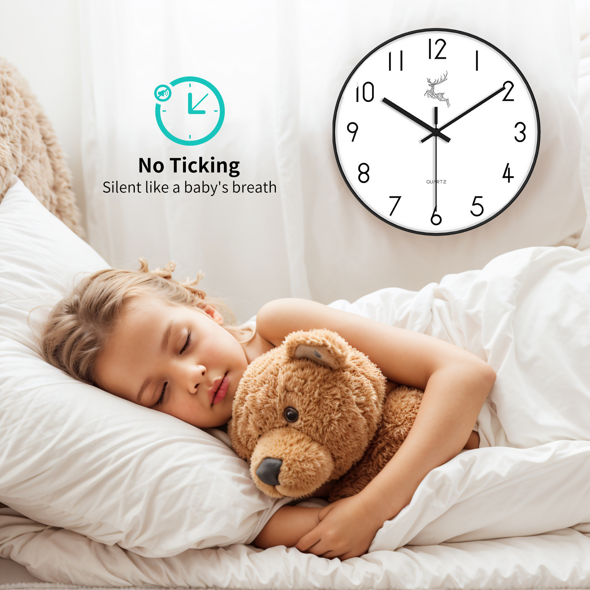 Unique Bargains Silent Non Ticking Battery Operated Wall Clock Black Deer 12 Inch