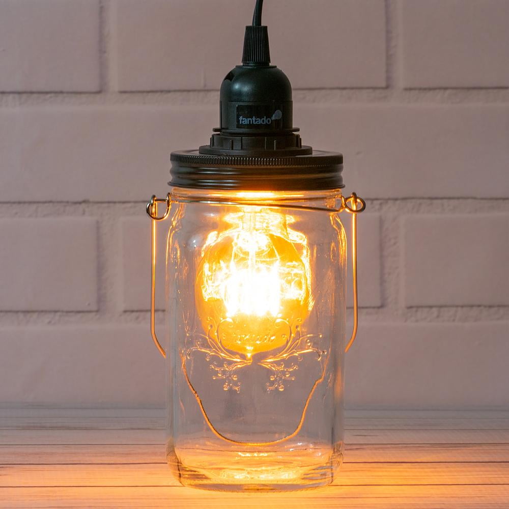 Fantado Mason Jar Pendant Light Kit, Wide Mouth, Black Cord, 15FT by
