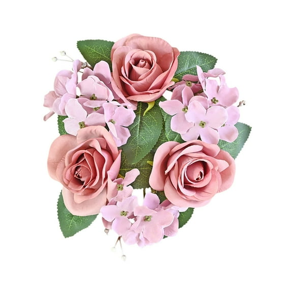 Cheapark Rose Embroidery Ball Floral Candle Ring Centerpiece with Simulated Roses Gift for Table Decor Valentines Day Bedroom Amb iance Wreath