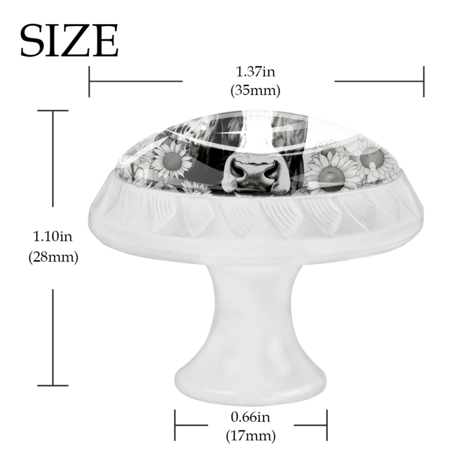 4 Pcs Cow and Sunflower Knobs for Kitchen Cabinet Cupboard Dresser Bookcase Drawer Pulls Handles Round Home Decor