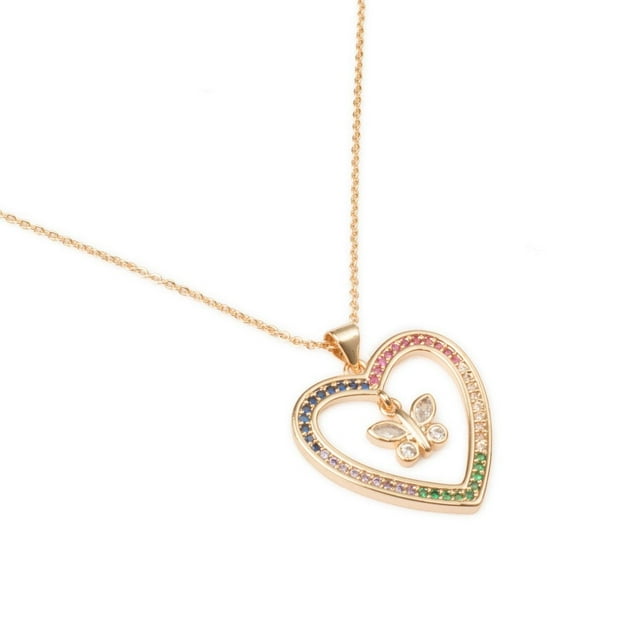 Collar Gargantilla con Dije Corazón y Mariposa Chapa de Oro 18k Ametrinaa MPGD0022