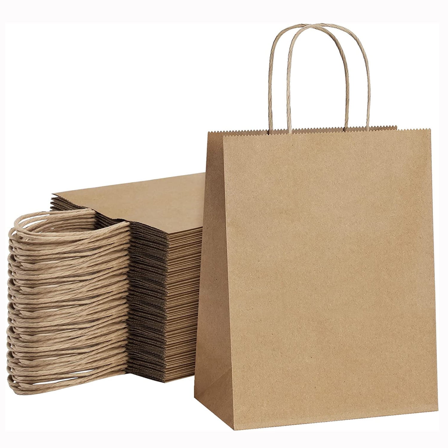 BagDream 8x4.25x10.5 Brown Paper Gift Bags with Handles 100 Pack