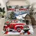 thumbnail image 2 of Manfei Red Farmhouse Truck Twin Sheet Sets, Winter Christmas Twin Fitted Sheet, Rustic Countryside Flat Sheet, Microfiber Bedroom Decor, 3 Pieces, 2 of 7
