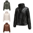 thumbnail image 3 of Veste Courte Isolée en Cuir PU pour Femmes avec Col Montant, Style Urbain, 3 of 4