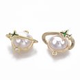 thumbnail image 2 of Brass Cubic Zirconia Charms Nickel Free with Enamel and ABS Plastic Imitation Pearl Planet and Plane Real 18K Gold Plated 13.5x14x7mm Hole: 1mm, 2 of 3