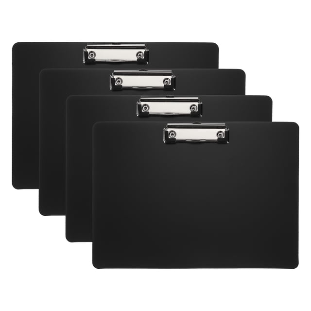 Uxcell 8.86 x 12.4 Inch Clipboard Landscape, 4 Pack A4 PP Plastic Office Clipboards Low Profile Clip, Black