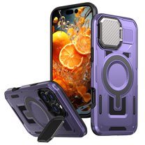 for iPhone 15 Pro Max Armor Case with Stand, [Compatible with MagSafe] [Built-in Camera Cover Kickstand] Heavy Duty Rugged Strong Magnetic Hard Phone Case for iPhone 15 Pro Max, Purple