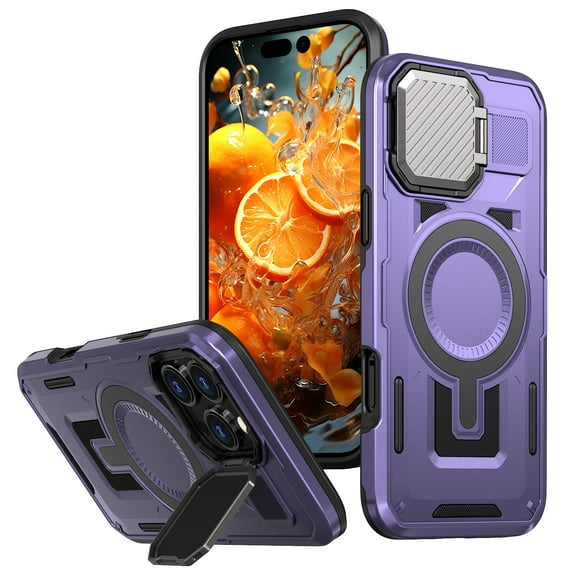 Compatible with iPhone 15 Pro Max Case with Camera Kiackstand, [1X Screen Protector] Compatible with MagSafe Military Grade Drop Protection Magnetic Phone Case for Women Men, Purple