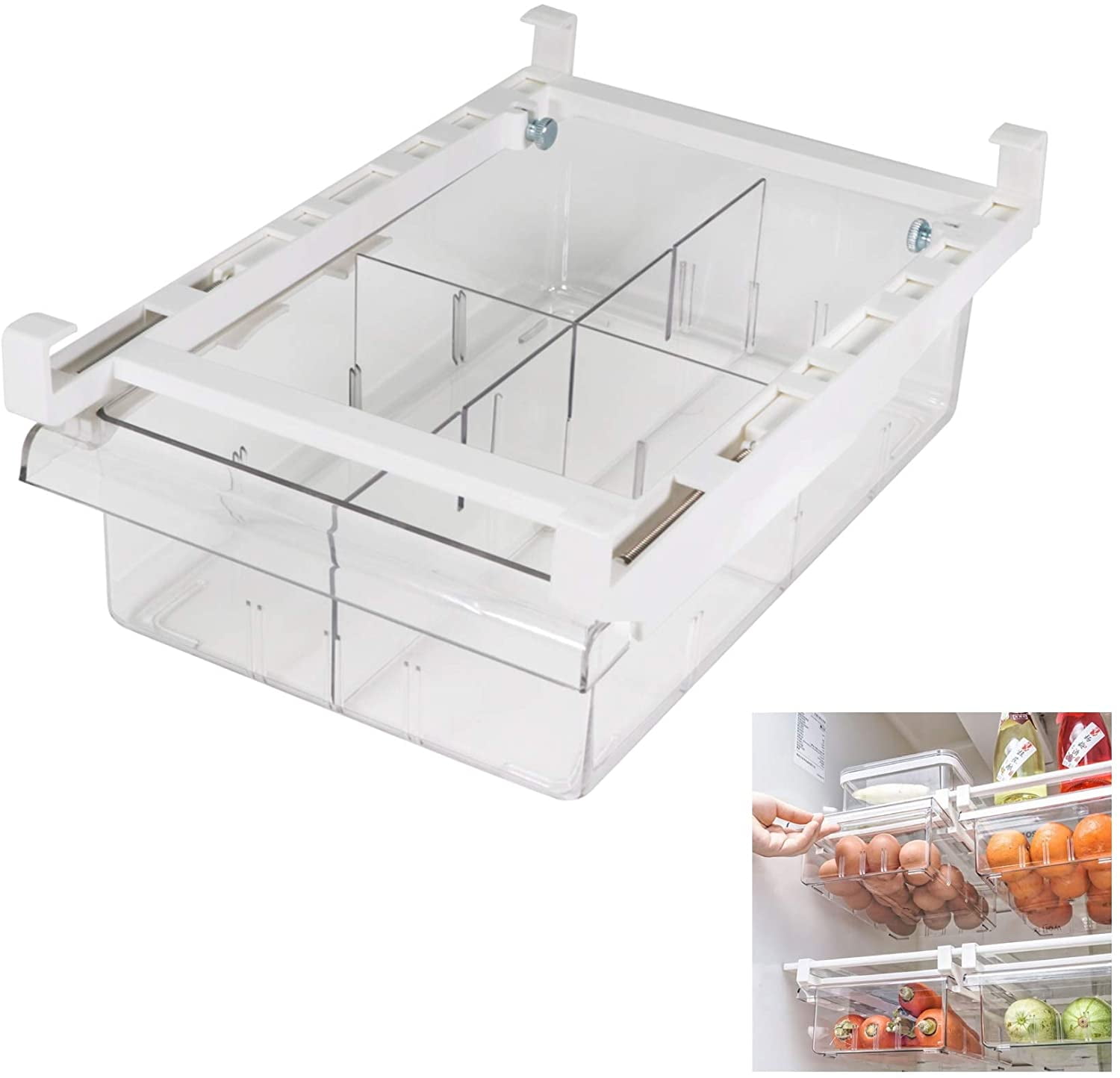 Hotbest Fridge Drawer Organizer, Refrigerator Organizer Bins, Pull Out with Handle, Fridge Shelf Holder Storage Box, Clear Container for Food, Drinks