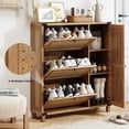 thumbnail image 4 of 42.5" Rattan Style Shoe Storage Cabinet for Entryway with 3 Flip Drawers, Freestanding Hidden Shoe Organizer with Adjustable Shelves & Legs, 3-Tier Storage Cabinet, Walnut, 4 of 10