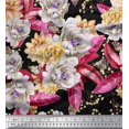 thumbnail image 1 of Soimoi Orange Silk Fabric Leaves & Floral Print Sewing Fabric BTY 42 Inch Wide, 1 of 3