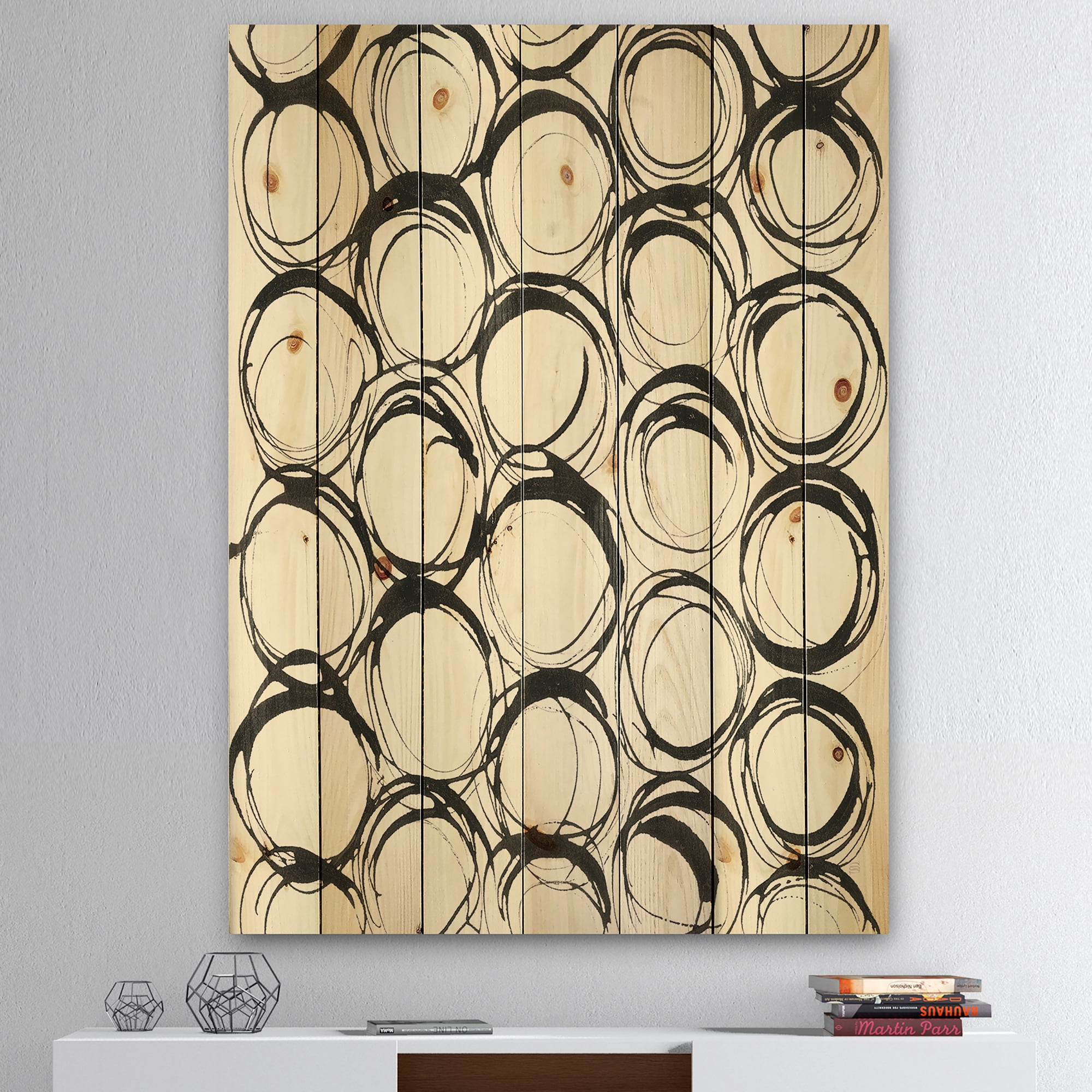 Designart 'Minimalist Monochrome II' Transitional Print on Natural Pine Wood