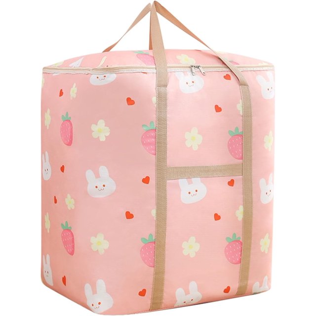 Storage Bag Large Comforter Storage for King Comforter Foldable Closet Organizers with Durable Handle and Zippers for Blanket Comforter Quilt Clothes Living Room Sheet, 75L, B-Pink Rabbit