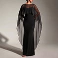 thumbnail image 2 of UDAUDU Women's Mesh Shawl Chiffon Cape High Low Flowy Poncho Trendy Elegant Sheer Wraps Capelets Bridal Wedding Evening Black L, 2 of 6