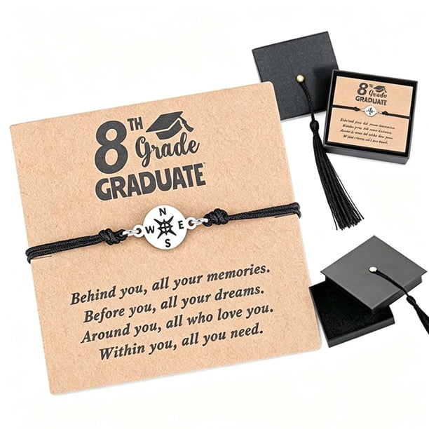Pulsera de graduación para él o ella: pulsera unisex ajustable de cuerda tejida con caja de regalo y tarjeta con cita inspiradora. Regalo de graduación de secundaria o universidad para hombres