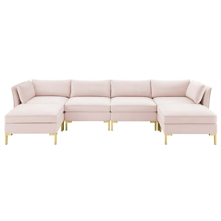 Sectional Sofa Set, Velvet, Pink, Modern Contemporary Urban Design, Living Lounge Room Hotel Lobby Hospitality