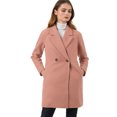 thumbnail image 1 of Unique Bargains Women's Double Breasted Lapel Raglan Long Sleeve Mid Length Overcoat, 1 of 6