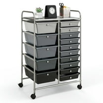 Resenkos Filing Cabinet Office Drawers, Office Storage Cabinet,15-Drawer Utility Rolling Organizer Cart Multi-Use Storage-Black & Gray